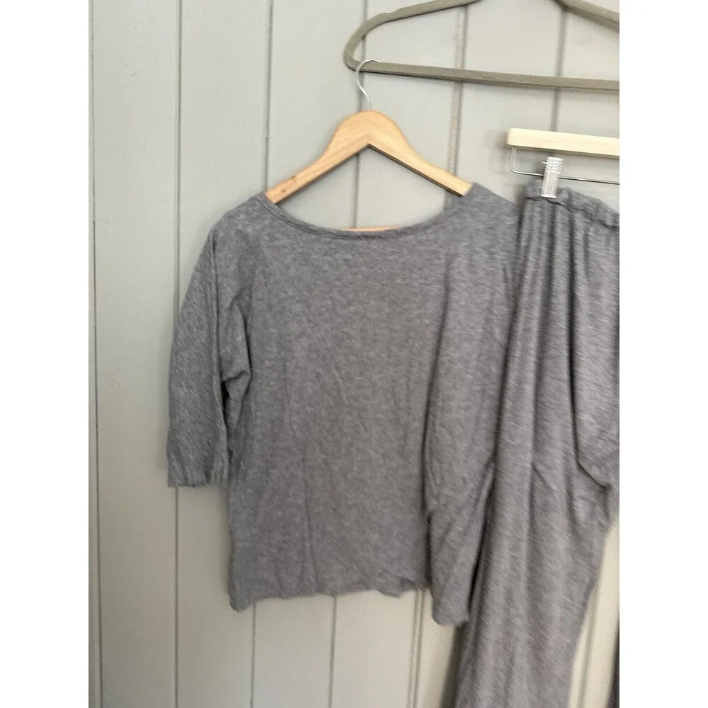 Cuyana Women's Lounge 2 Piece Set Top & Pants Heather Gray Pima Cotton Modal - Picture 7 of 7
